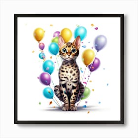 Bengal Kitten With Balloons Art Print