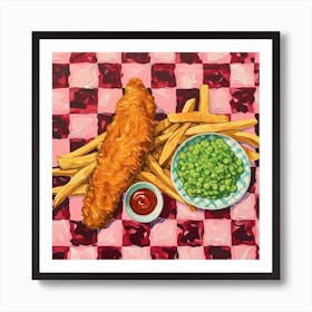 Fish & Chips Pink Checkerboard 1 Art Print