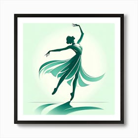 Title: "Ethereal Grace: The Ballet Dancer"  Description: Immerse yourself in the fluid elegance of "Ethereal Grace: The Ballet Dancer," a captivating digital art piece that celebrates the poise and dynamism of classical dance. This artwork features a stylized dancer, depicted in a harmonious blend of jade green hues, capturing the essence of a ballet performance in motion. The graceful silhouette and flowing lines make this piece a perfect addition to any collection, appealing to enthusiasts of dance, elegance, and minimalist design. Ideal for decorating a dance studio, living space, or as a gift for the ballet aficionado in your life, this piece is imbued with keywords such as 'ballet art', 'dance digital painting', 'elegant wall decor', and 'minimalist dancer illustration'. Add "Ethereal Grace: The Ballet Dancer" to your gallery and let its serene beauty elevate your space. Art Print