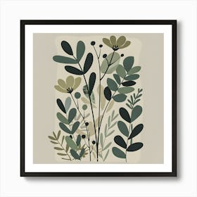 Verdant Harmony - botanical art, nature print, floral illustration, plant decor, modern wall art Art Print