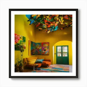 Colorful Living Room With Butterflies Art Print