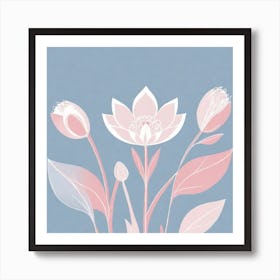 A White And Pink Flower In Minimalist Style Square Composition 275 Art Print