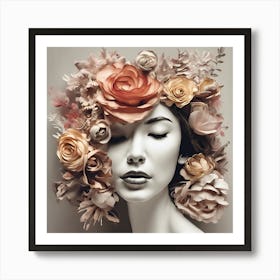 Portrait Of A Woman With Flowers Art Print