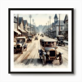 Early Small Town America And The Automobile ~Reimagined 2 Art Print