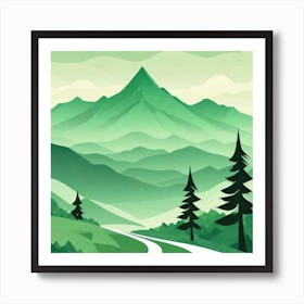 Misty mountains background in green tone 194 Art Print