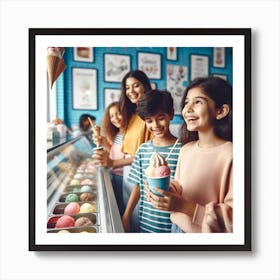 Happy Family In Ice Cream Shop 1 Art Print