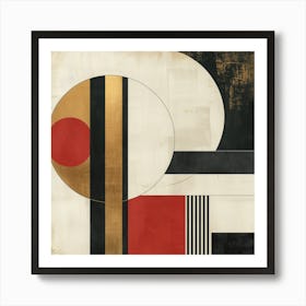 Geometric Harmony in Black, White, Red, and Gold Art Print