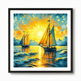 Starry Night Sailboats Art Print