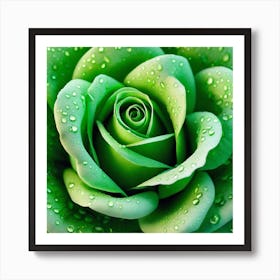 Green Rose With Water Droplets Art Print