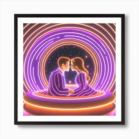 Firefly A Futuristic World, The Couple S Kissing And Sits On A Sleek, High Tech Bed In A Dimly Lit R (4) Art Print