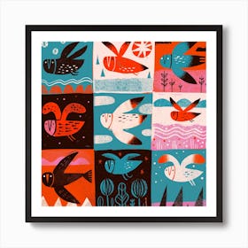 Owls 4 Square Art Print