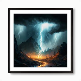Impressive Lightning Strikes In A Strong Storm 11 Art Print