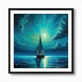 Sailboat At Night Art Print