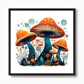 Mushrooms And Flowers 6 Art Print