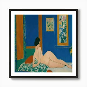 Nude Woman In A Blue Room Art Print