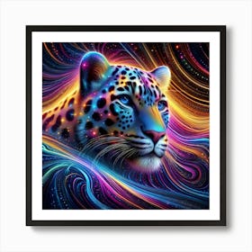 Galactic Grace: The Neon Leopard’s Odyssey Art Print