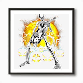 Halloween Funny Skeleton Playing Guitar Pumpkin Vibes Art Print