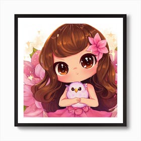 Cute Little Girl With Owl Art Print