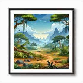 Cartoon Jungle Landscape Art Print