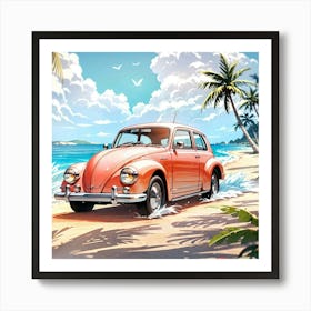 Vw Beetle On The Beach Art Print