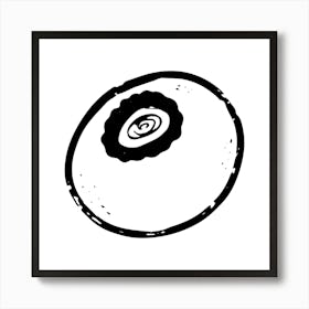 Blueberry. Ink texture doodle. Black and white illustration, Bauhaus Art Print