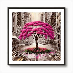 Pink Tree In The City Art Print