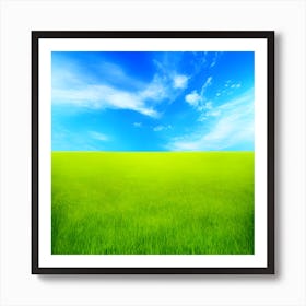 Green Grass A Blue Sky And A Background Of Calm Colors Suitable As A Wall Painting With Beautifu (6) Art Print