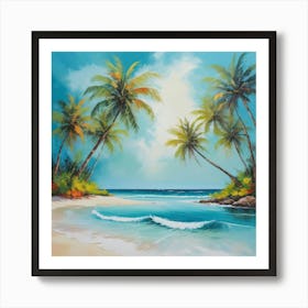 Beach Scene With Palm Trees Art Print Art Print