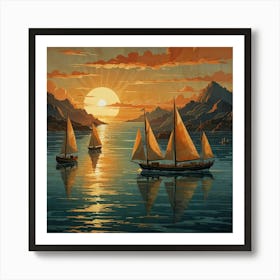 Sailboats At Sunset 7 Art Print