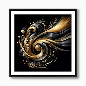 Abstract Gold And Black Swirl Design Art Print