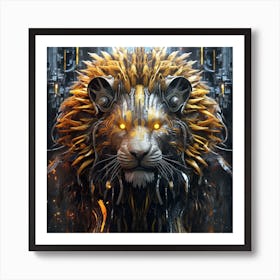 Armadiler Lion Worior Futuristic Style Sharp 1 Art Print