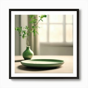 Green Plate On Table Art Print