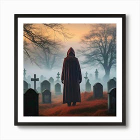 Man Standing In A Cemetery Art Print