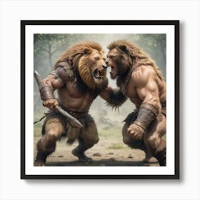 Lion Vs Bear Warriors Art Print