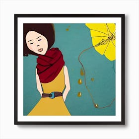 Girl With A Yellow Flower Affiche