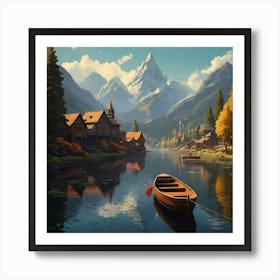 Village By The Lake Art Print