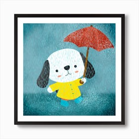 Dog In A Raincoat Square Art Print