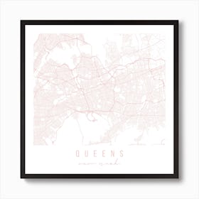 Queens New York Light Pink Minimal Street Map Square Art Print