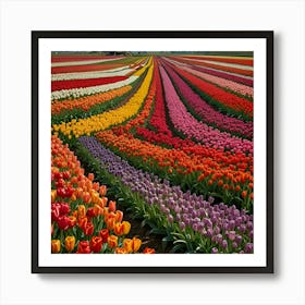 A Vibrant Tulip Field In The Netherlands With Rows Of Colorful Flowers And A Windmill In The Background 2 1 Art Print