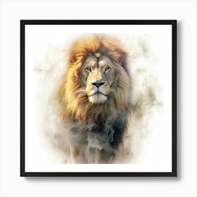 Lion In Smoke Art Print