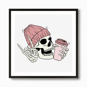 Skull With Coffee Art Print