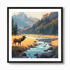 Elk By The River 3 Art Print