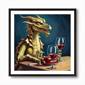 Dragon Drinking Wine At The Table Art Print
