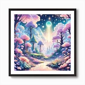 A Fantasy Forest With Twinkling Stars In Pastel Tone Square Composition 374 Art Print