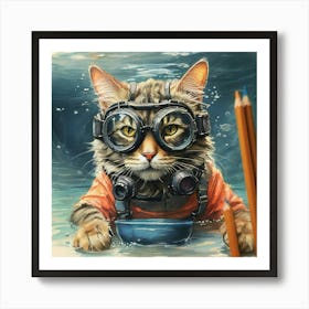 Underwater Cat 3 Art Print