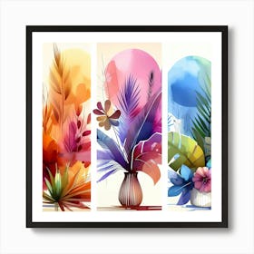 Watercolor Flowers In Vases Art Print