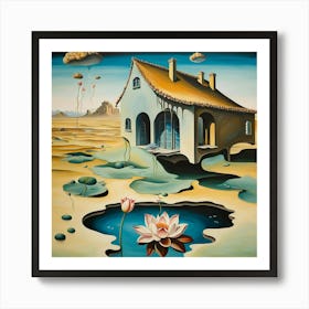 Open Lotus Flowers And French House Art Print