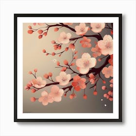 Firefly Japanese Cherry Blossom Art Illustrate Delicate Cherry Blossom Branches On A Minimalist Bac Art Print