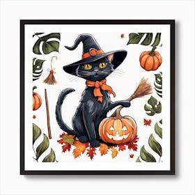 Cute Cat Halloween Pumpkin (67) Art Print