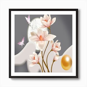 Lilies flowers And Butterflies Art Print